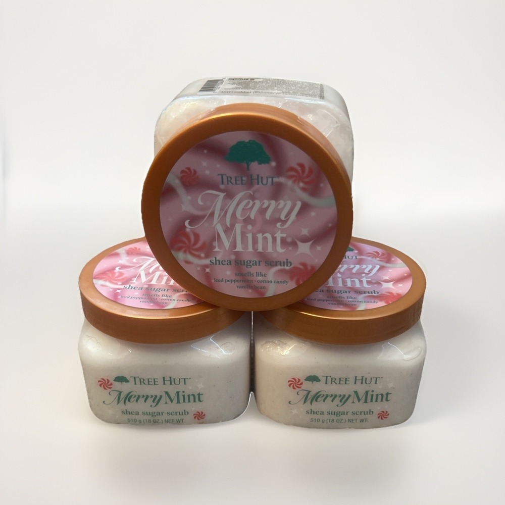 3 Tree Hut "Merry Mint" Shea Sugar Scrub 18 oz Limited Edition New RARE Lot of 3